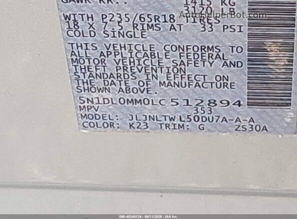 5N1DL0MM0LC512894 2020 INFINITI QX60 Silver Engine compartment view