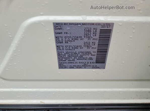 5N1DL0MM1JC507510 2018 INFINITI QX60 White VIN sticker view