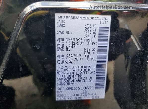 5N1DL0MM1JC510651 2018 INFINITI QX60 Black VIN կոդի պիտակի տեսք