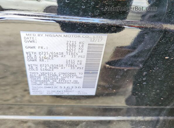 5N1DL0MM1JC516336 2018 INFINITI QX60 Black VIN კოდის სტიკერის ხედი