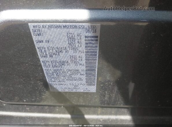 5N1DL0MM1KC511770 2019 INFINITI QX60 Gray Vista del compartimento del motor