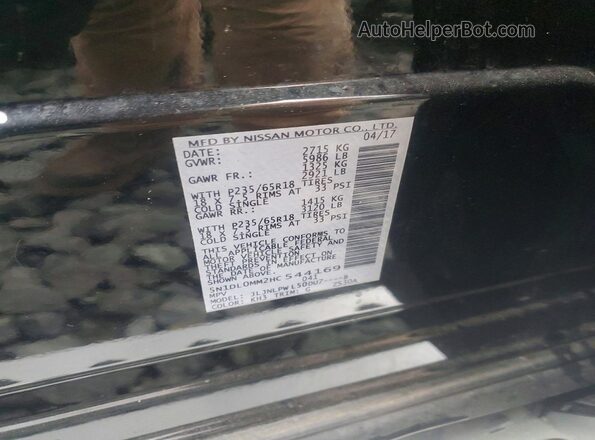 5N1DL0MM2HC544169 2017 INFINITI QX60 Black VIN კოდის სტიკერის ხედი