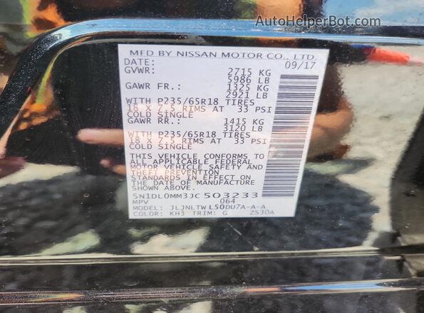 5N1DL0MM3JC503233 2018 INFINITI QX60 Black Widok naklejki z numerem VIN