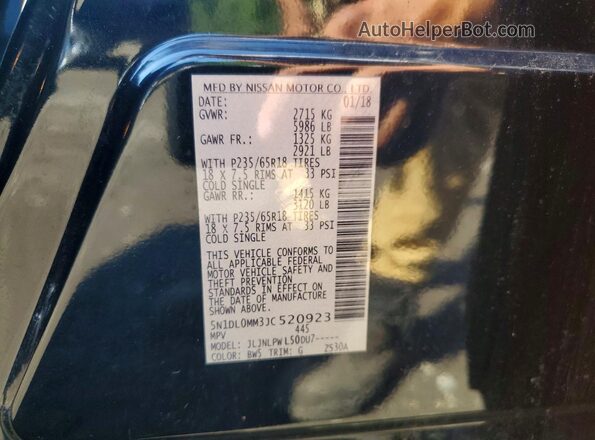 5N1DL0MM3JC520923 2018 INFINITI QX60 Blue Widok naklejki z numerem VIN