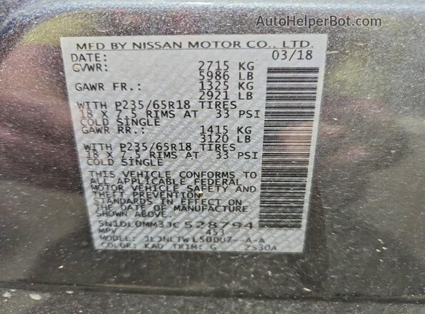 5N1DL0MM3JC528794 2018 INFINITI QX60 Gray VIN կոդի պիտակի տեսք
