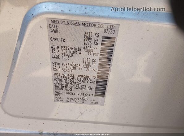 5N1DL0MM3LC538941 2020 INFINITI QX60 Silver ძრავის განყოფილების ხედი