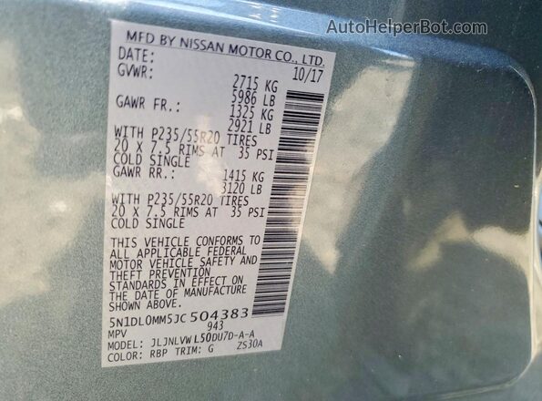 5N1DL0MM5JC504383 2018 INFINITI QX60 Blue Vista de la etiqueta del VIN