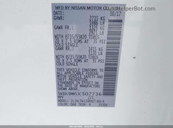 5N1DL0MM5JC507736 2018 INFINITI QX60 Белый Вид подкапотного пространства