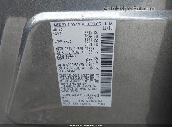 5N1DL0MM5LC530761 2020 INFINITI QX60 Gray Engine compartment view