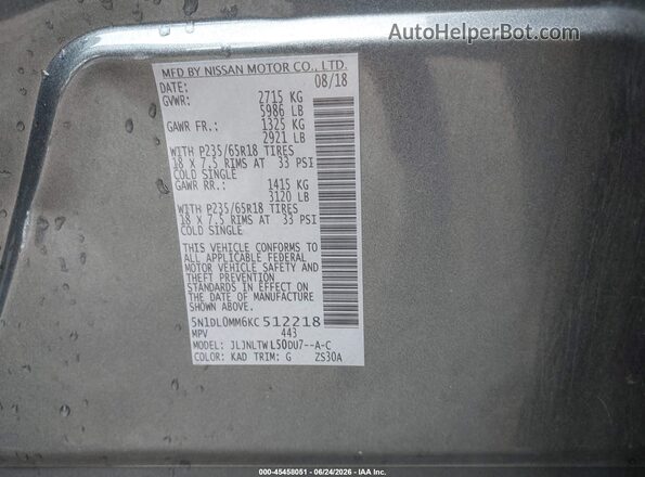 5N1DL0MM6KC512218 2019 INFINITI QX60 Серый Вид подкапотного пространства
