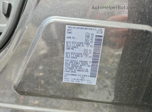 5N1DL0MM6KC522893 2019 INFINITI QX60 Серый 