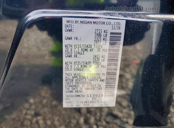 5N1DL0MM7HC513919 2017 INFINITI QX60 Blue VIN կոդի պիտակի տեսք