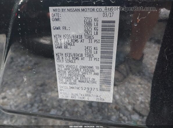 5N1DL0MM7HC529375 2017 INFINITI QX60 Black Vista del compartimento del motor