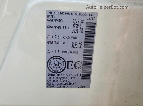 5N1DL0MM8JC515510 2018 INFINITI QX60 White Սալոնի 360 աստիճան տեսք