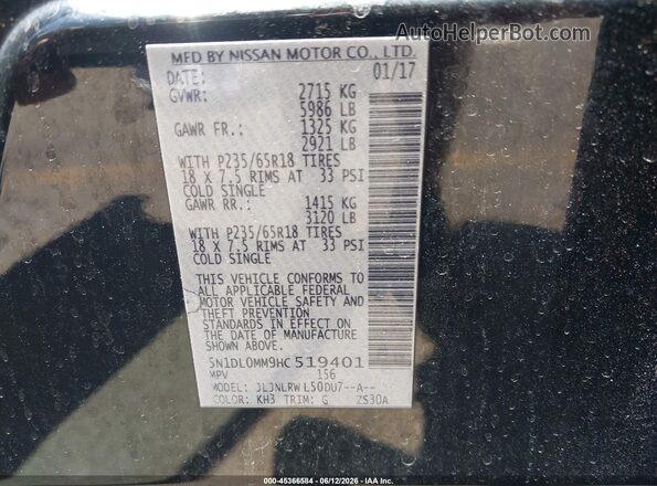 5N1DL0MM9HC519401 2017 INFINITI QX60 Black Widok komory silnika