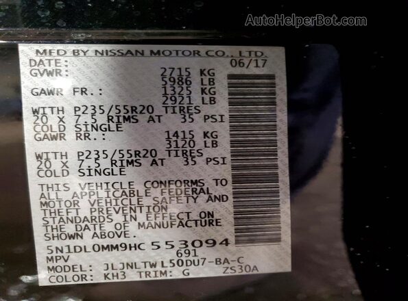 5N1DL0MM9HC553094 2017 INFINITI QX60 Black VIN կոդի պիտակի տեսք