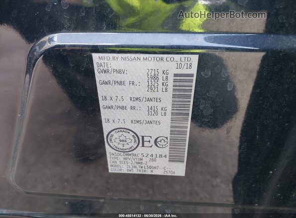 5N1DL0MM9KC524184 2019 INFINITI QX60 Blue Vista del compartimento del motor