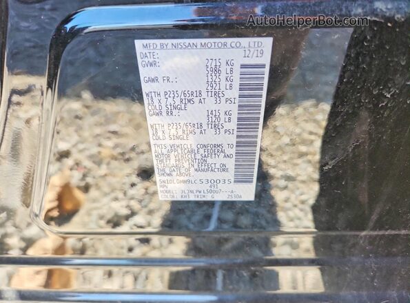 5N1DL0MM9LC530035 2020 INFINITI QX60 Black VIN კოდის სტიკერის ხედი
