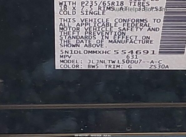 5N1DL0MMXHC554691 2017 INFINITI QX60 Blue 