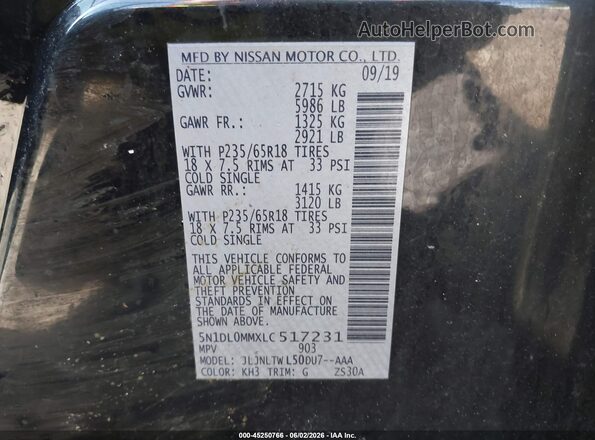 5N1DL0MMXLC517231 2020 INFINITI QX60 Black 