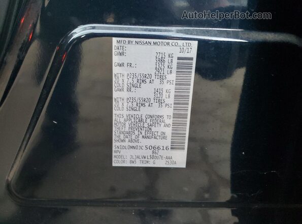 5N1DL0MN0JC506616 2018 INFINITI QX60 Black Вид наклейки з VIN-кодом
