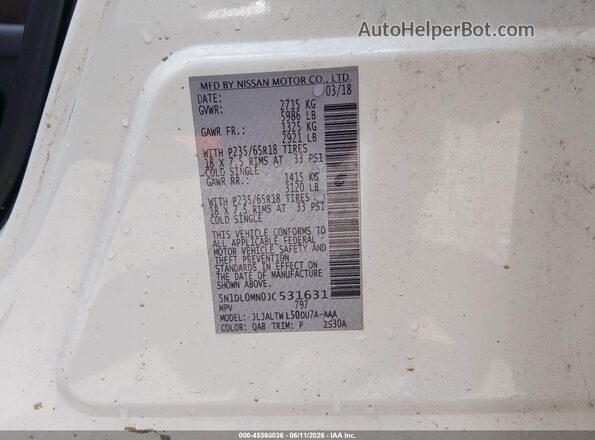 5N1DL0MN0JC531631 2018 INFINITI QX60 White Vista del compartimento del motor