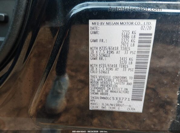 5N1DL0MN0LC533771 2020 INFINITI QX60 Dark Blue ძრავის განყოფილების ხედი