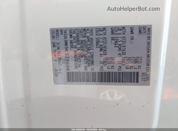 5N1DL0MN3HC528698 2017 INFINITI QX60 White ძრავის განყოფილების ხედი