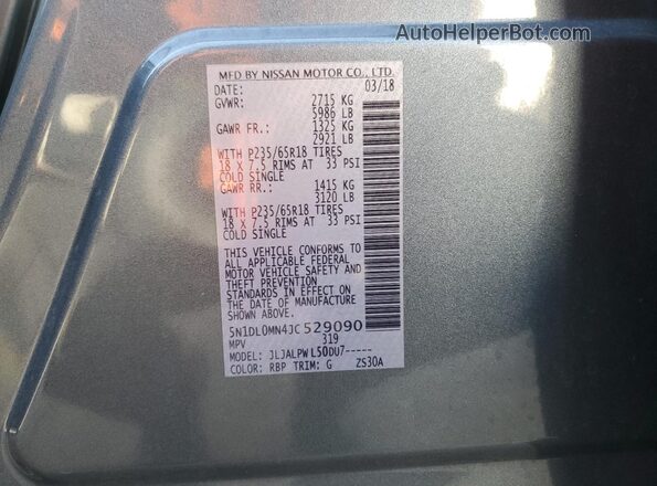 5N1DL0MN4JC529090 2018 INFINITI QX60 Blue Вид наклейки з VIN-кодом
