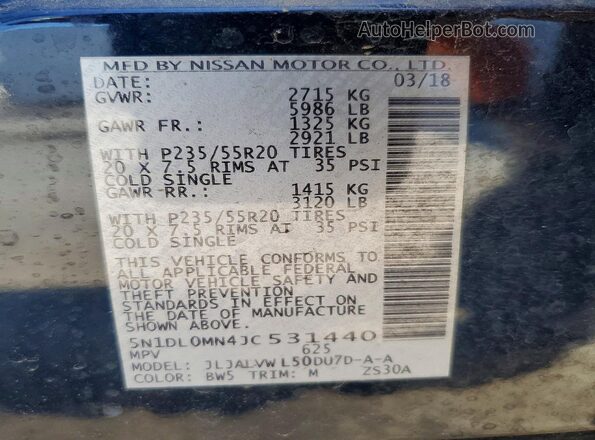 5N1DL0MN4JC531440 2018 INFINITI QX60 Blue Vista interior de 360 grados