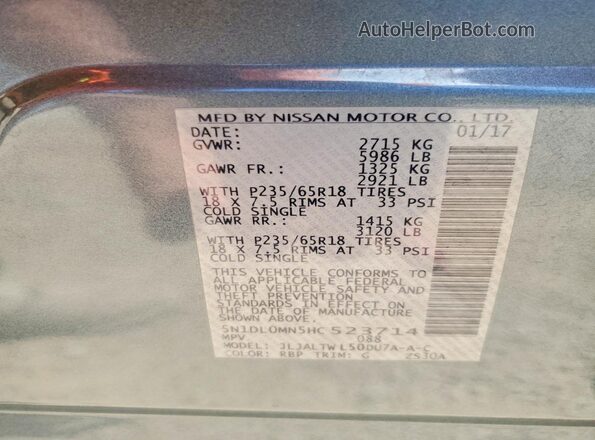 5N1DL0MN5HC523714 2017 INFINITI QX60 Blue 
