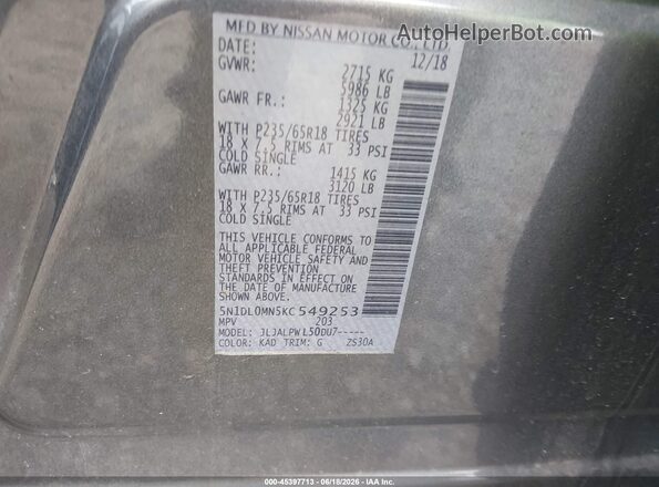 5N1DL0MN5KC549253 2019 INFINITI QX60 Gray Widok komory silnika