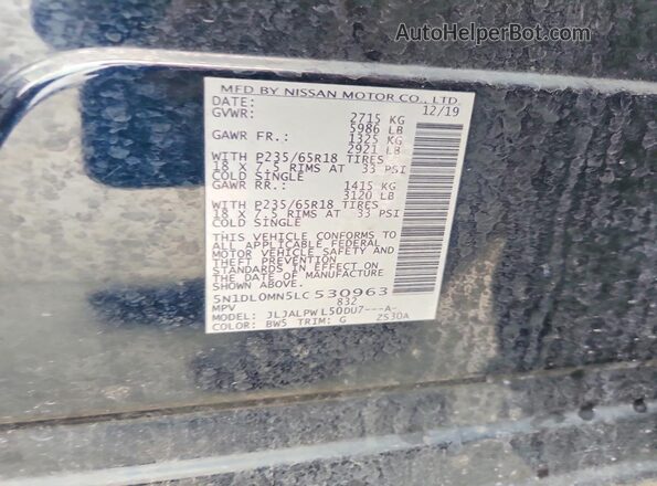 5N1DL0MN5LC530963 2020 INFINITI QX60 Blue VIN კოდის სტიკერის ხედი
