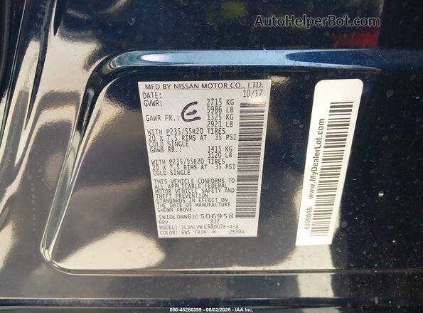 5N1DL0MN6JC506958 2018 INFINITI QX60 Dark Blue Vista del compartimento del motor