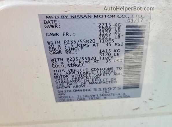 5N1DL0MN8HC518975 2017 INFINITI QX60 White 