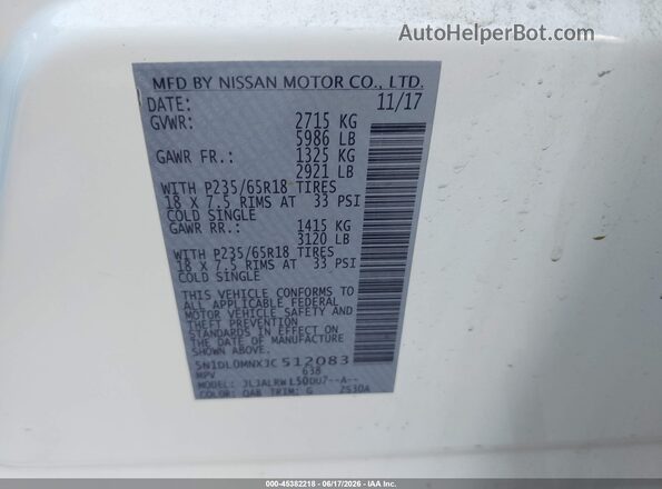 5N1DL0MNXJC512083 2018 INFINITI QX60 Белый Вид подкапотного пространства
