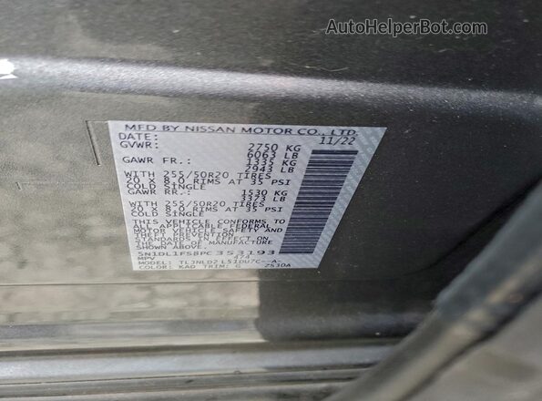 5N1DL1FS8PC353193 2023 INFINITI QX60 Серый Вид наклейки с VIN-кодом