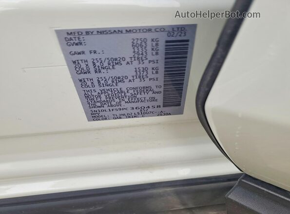 5N1DL1FS9PC360458 2023 INFINITI QX60 White Панорамний вид салону 360°