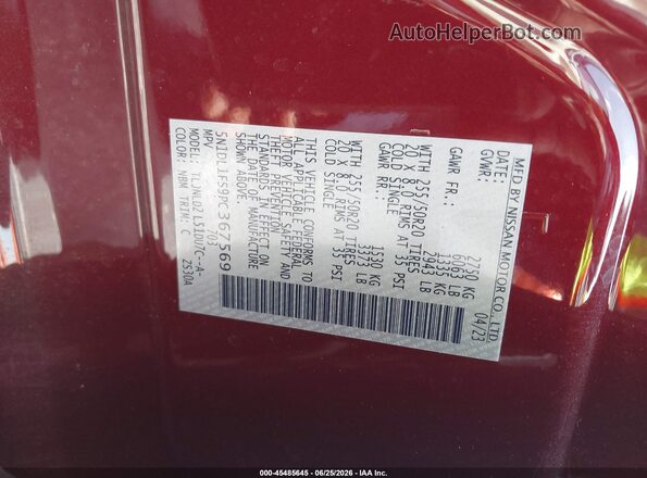 5N1DL1FS9PC367569 2023 INFINITI QX60 Red Вид підкапотного простору