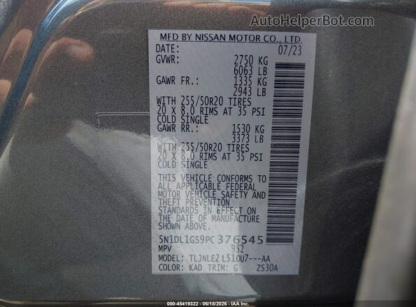 5N1DL1GS9PC376545 2023 INFINITI QX60 Gray Engine compartment view