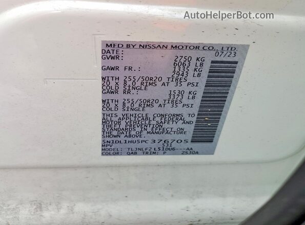 5N1DL1HU5PC376705 2023 INFINITI QX60 White Панорамний вид салону 360°