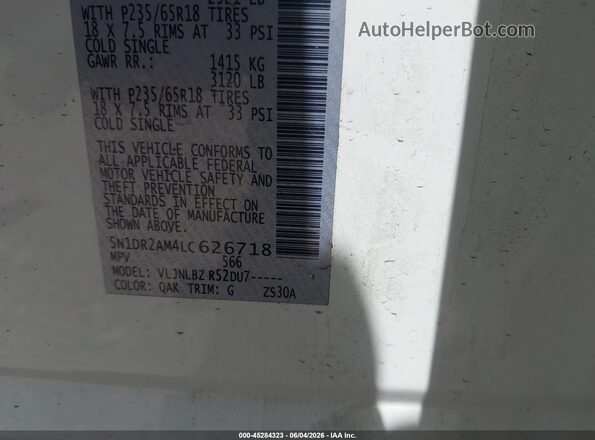 5N1DR2AM4LC626718 2020 NISSAN PATHFINDER White 