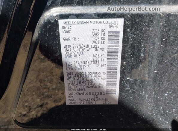 5N1DR2BM6LC633281 2020 NISSAN PATHFINDER Black 