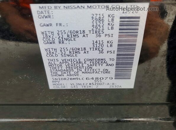 5N1DR2BM9LC648079 2020 NISSAN PATHFINDER Black 