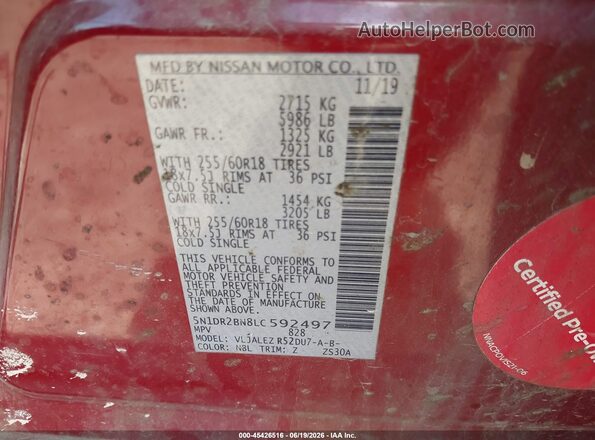 5N1DR2BN8LC592497 2020 NISSAN PATHFINDER Red Engine compartment view