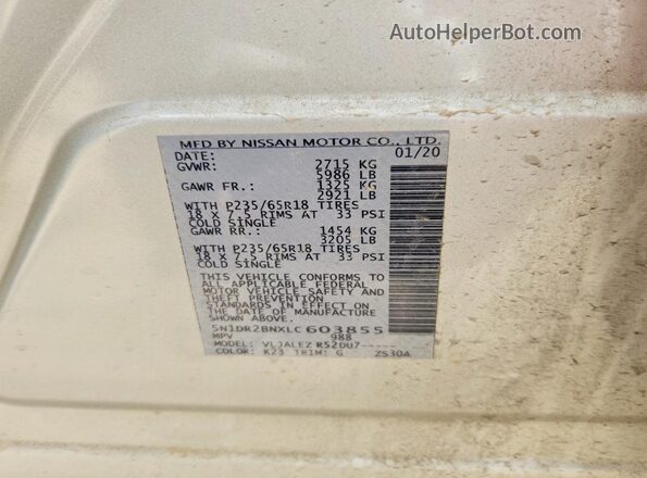 5N1DR2BNXLC603855 2020 NISSAN PATHFINDER Silver Вид підкапотного простору