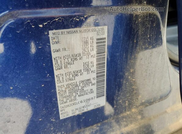 5N1DR2CM1LC610697 2020 NISSAN PATHFINDER Blue 