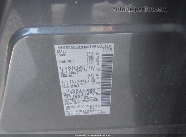 5N1DR2CM3LC596351 2020 NISSAN PATHFINDER Gray Widok komory silnika