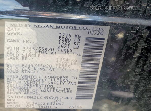 5N1DR2DN2LC608741 2020 NISSAN PATHFINDER Black ძრავის განყოფილების ხედი