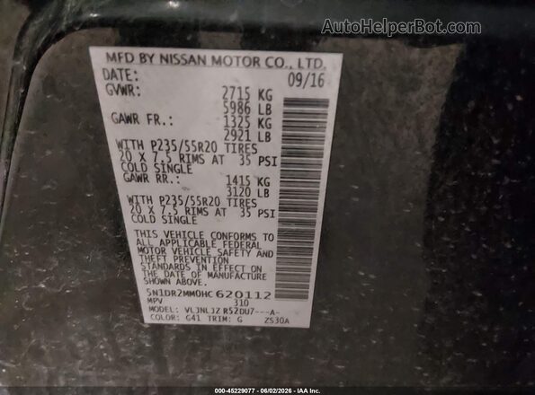 5N1DR2MM0HC620112 2017 NISSAN PATHFINDER Black Շարժիչի բաժամունքի տեսք